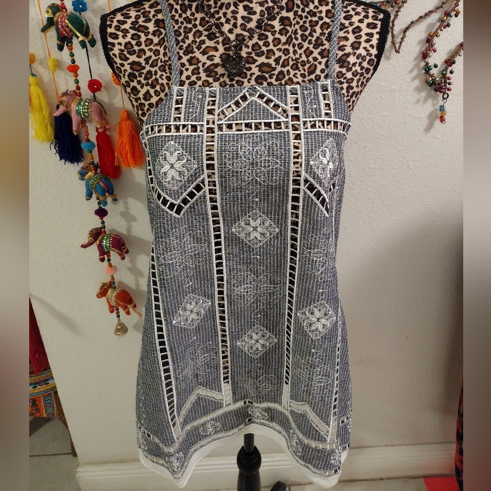 POL Boho Floral Laser Cut Out Top